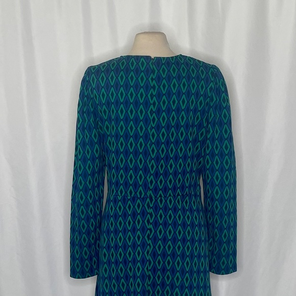 BODEN Jacquard Knit Atlantic Azure Diamond Print Dress Puff Sleeves Size 16 18 - Picture 12 of 16
